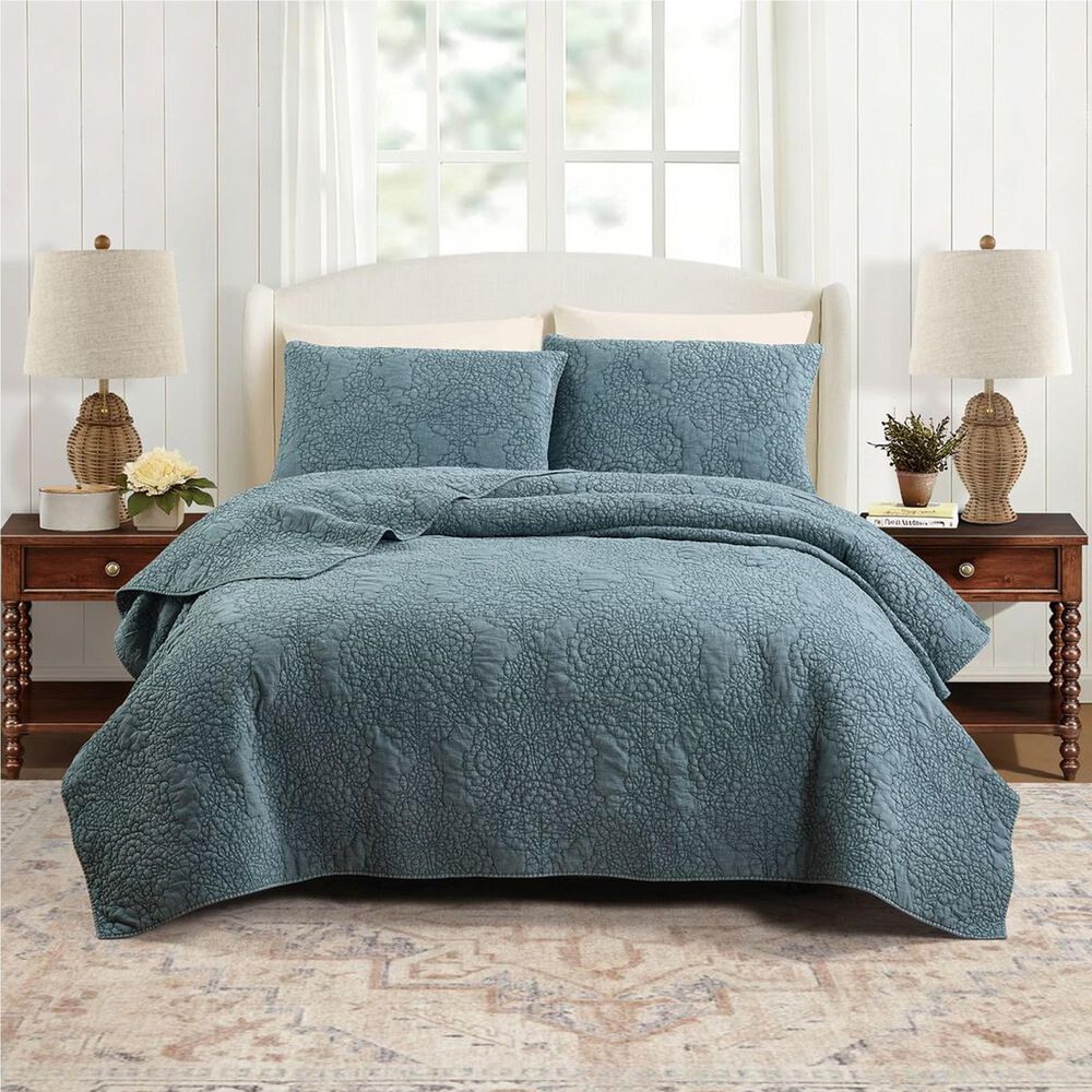 Peking Handicraft Mystic Floral 3-Piece King Quilt Set in Teal, , large
