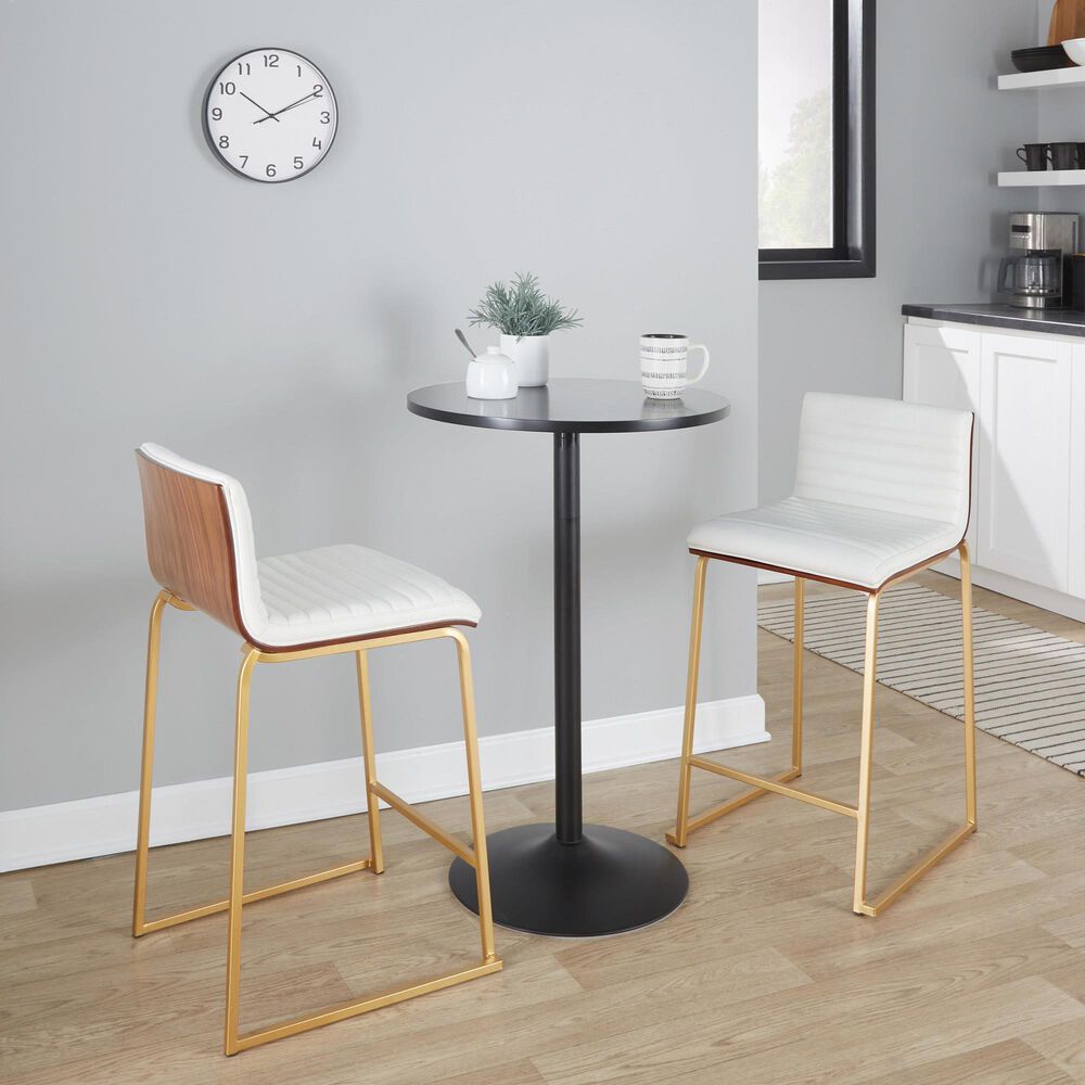 Lumisource Mason 26&quot; Counter Stool with White Cushion in Gold and Walnut &#40;Set of 2&#41;, , large