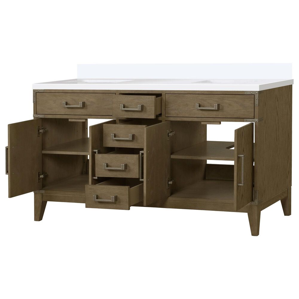 Lexora Home Laurel 60&quot; Double Bathroom Vanity in Grey Oak with White Quartz Top and Rectangular Sinks, , large