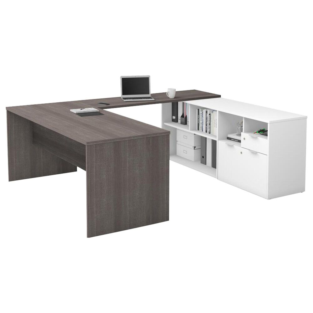Bestar i3 Plus 2-Drawer U-Desk in Bark Gray and White, , large