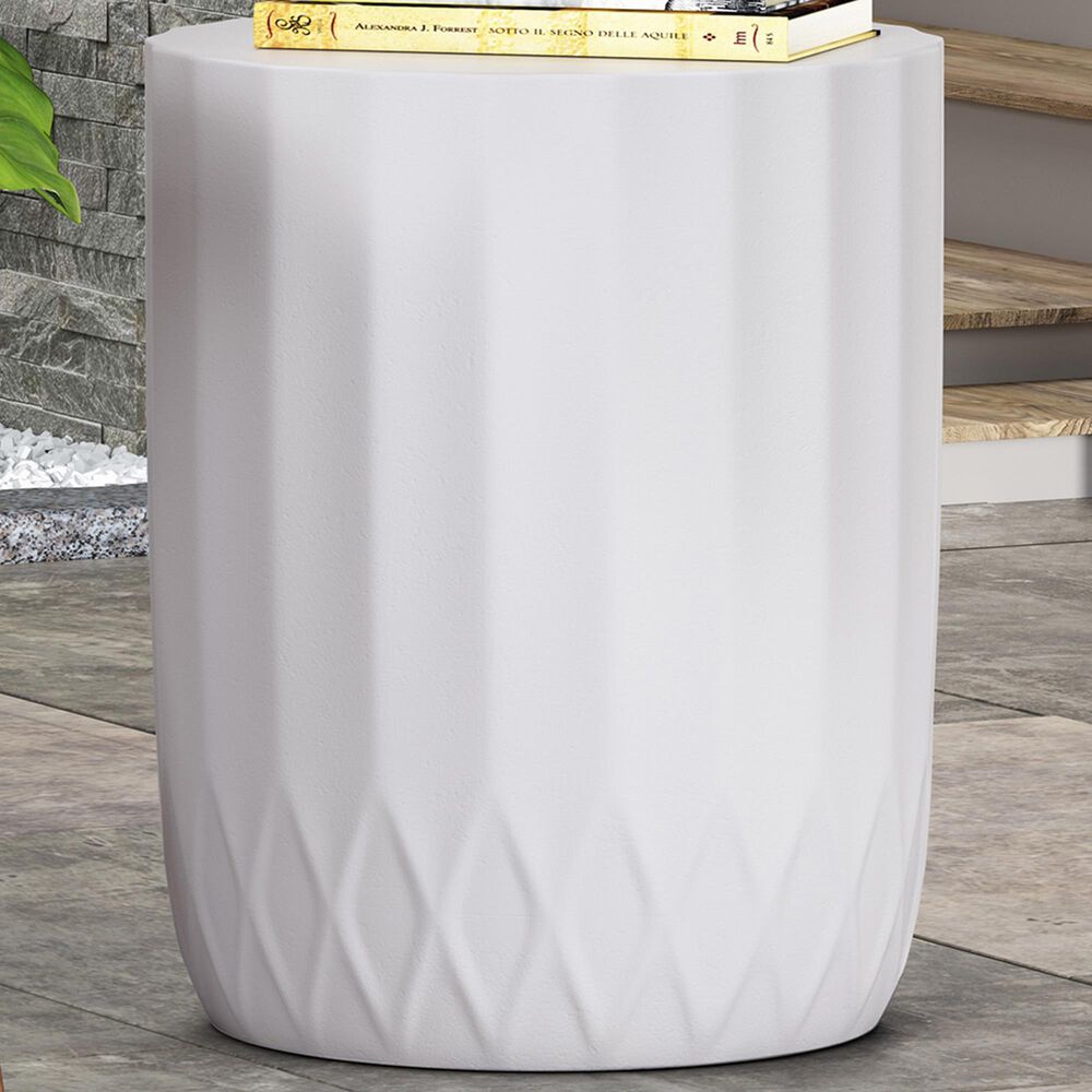 Hearth and Haven Outdoor Round End Table with Inverted Scallop Edge in Antique White, , large