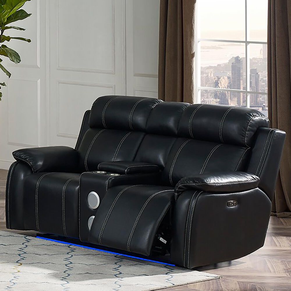 New Heritage Design Fusion Power Reclining Console Loveseat with Speaker in Ebony, , large