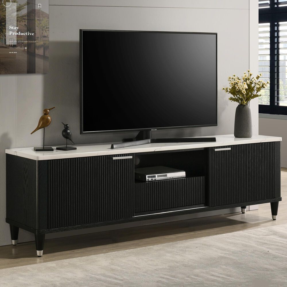 Crown Mark Britany 79" TV Stand in Black, , large