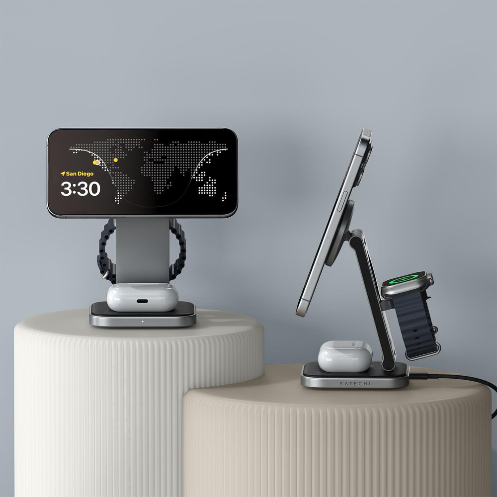 Satechi 3-in-1 Foldable Qi2 Wireless Charging Stand in Space Gray, , large