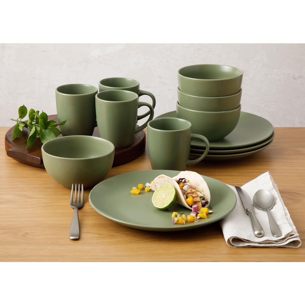 Gibson Home Everyday Plus 12-Piece Stoneware Dinnerware Set in Sage, , large