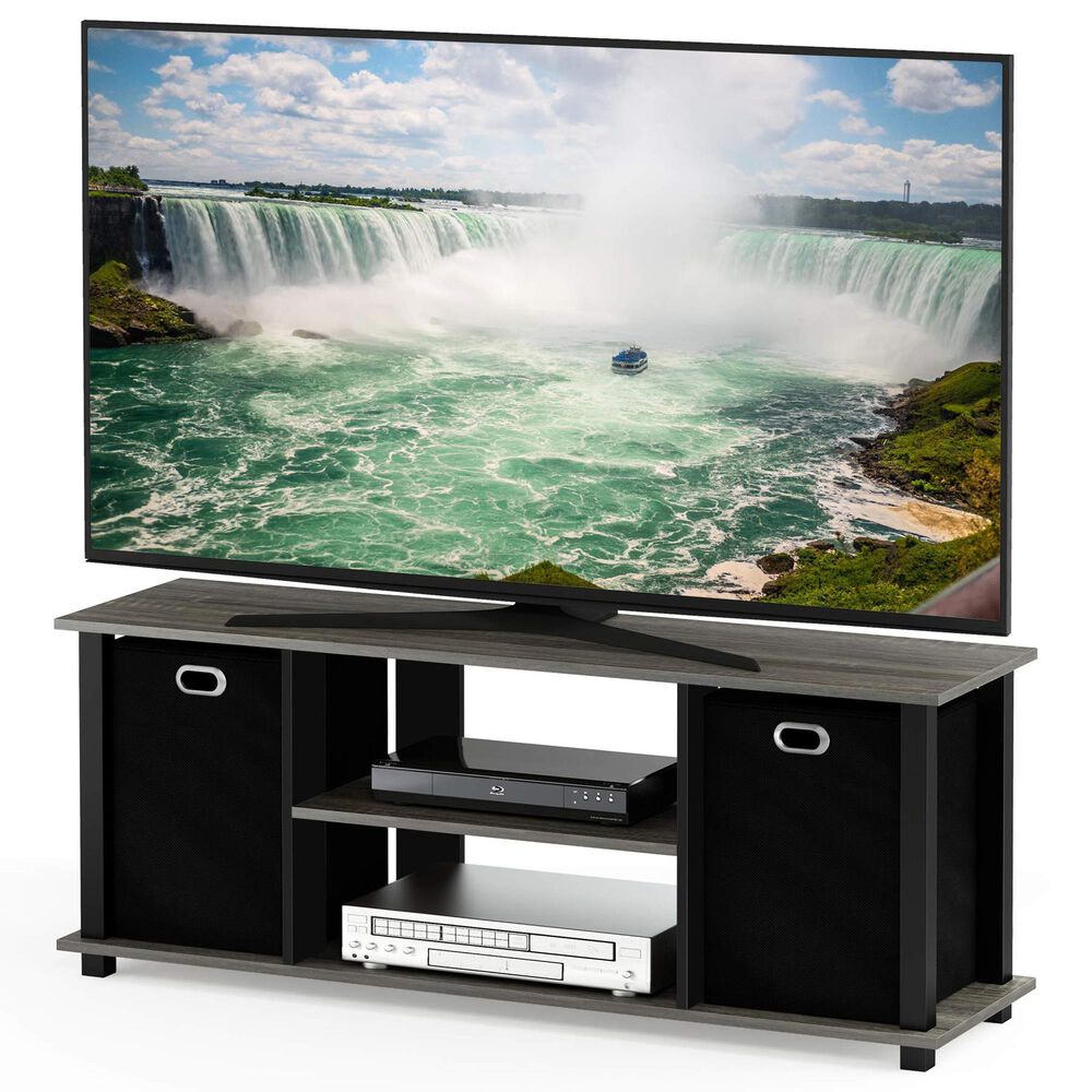 HOMLUX 41.7" Entertainment Center TV Stand with Storage Bins in French Oak Grey and Black, , large