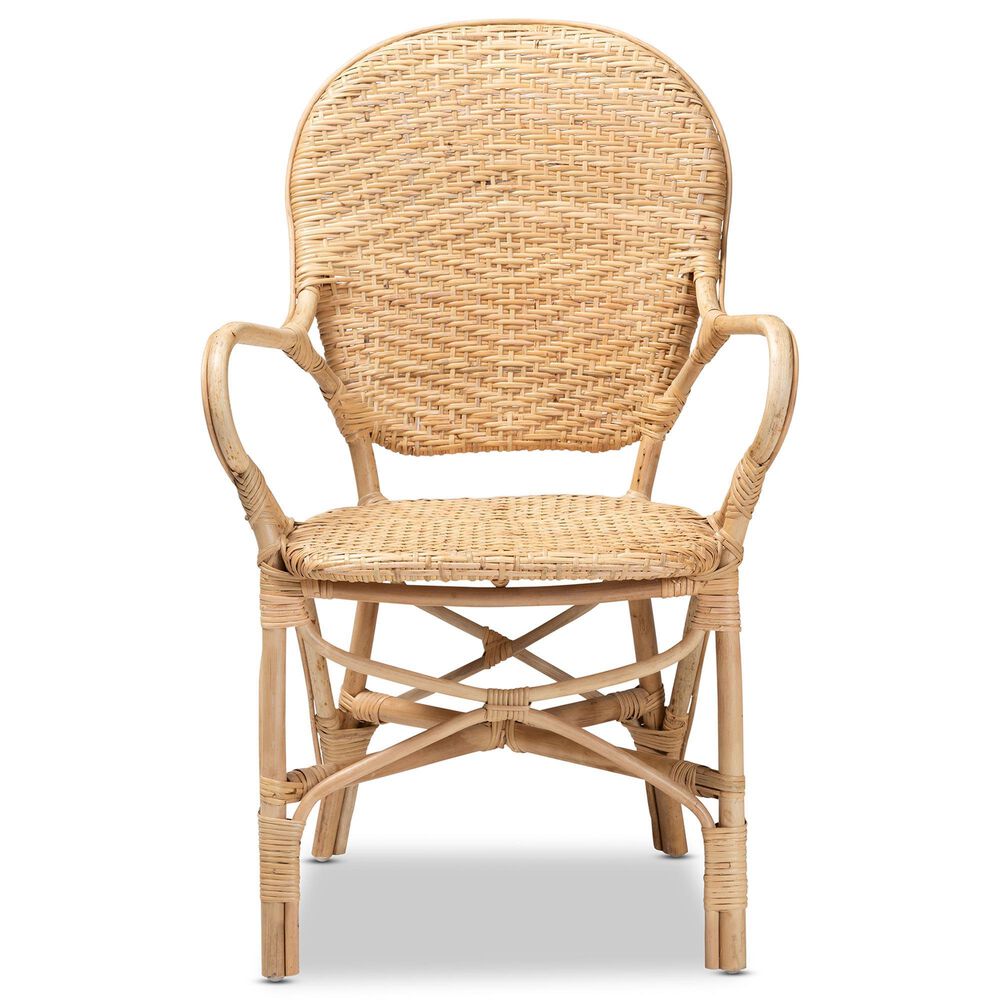 Baxton Studio Genna Arm Chair in Natural Brown, , large