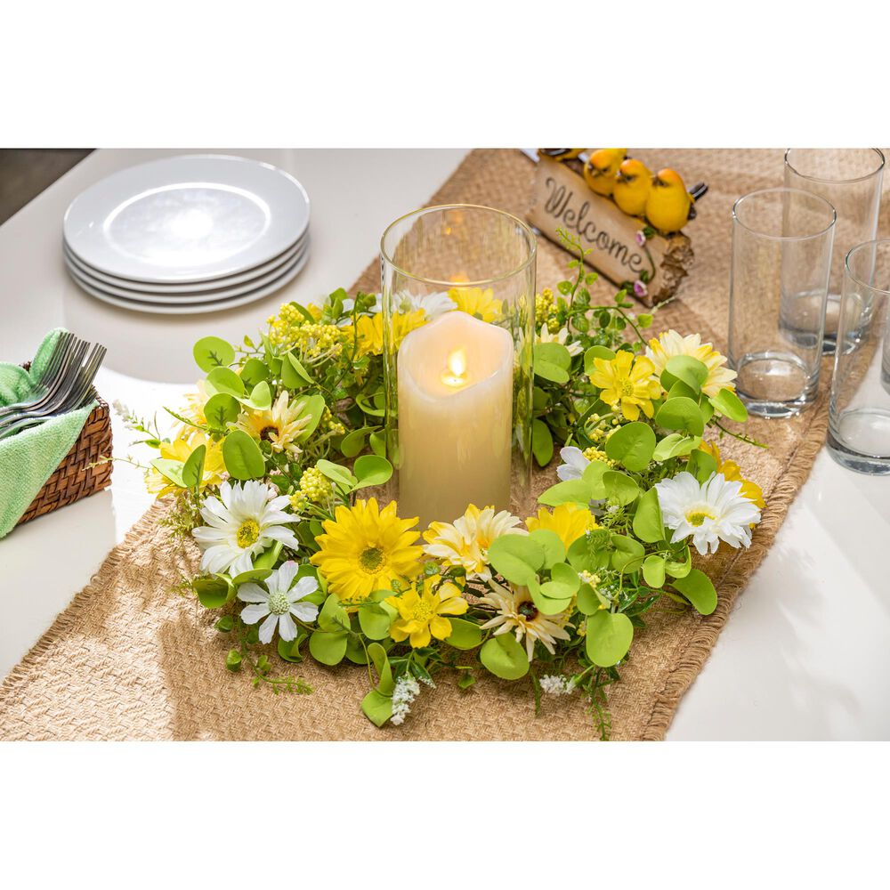 The Gerson Company 20&quot; Floral Wreath in Green, White and Yellow, , large