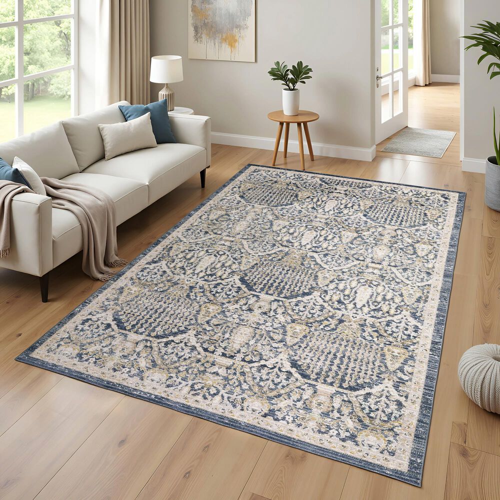 ROW by Oriental Weavers Cavett CAV06 Blue and Gold 9'10" x 13' Area Rug, , large