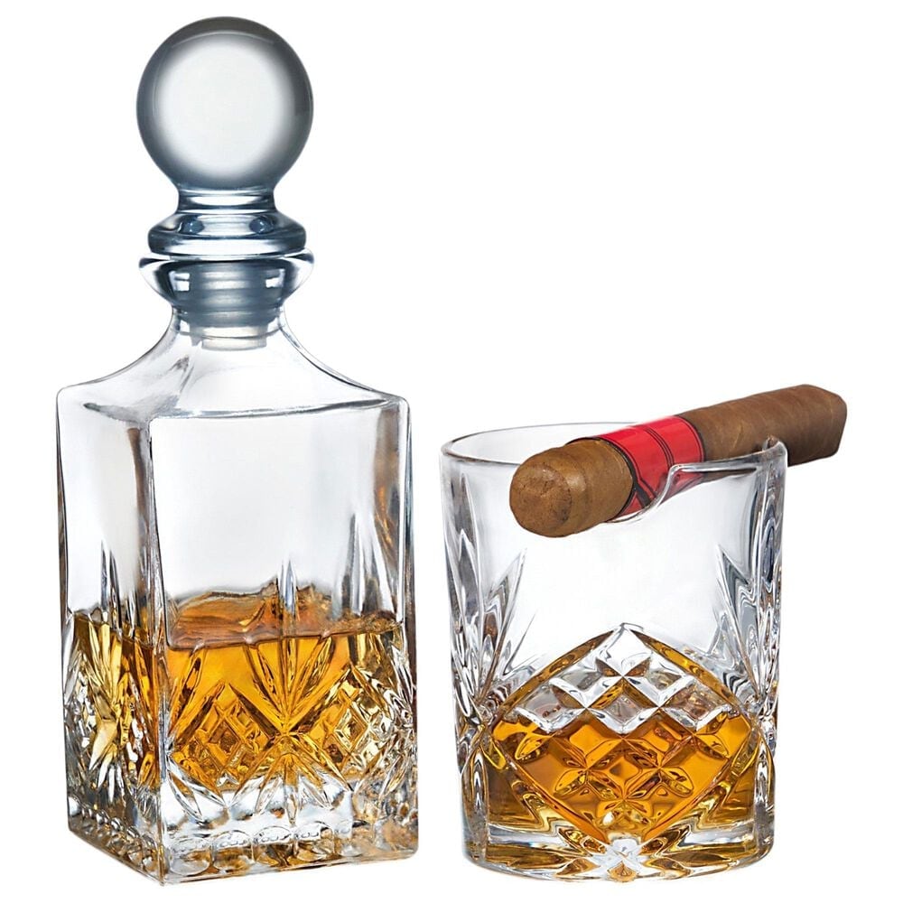 Godinger Silver Whiskey Decanter and Double Old Fashioned Glass Set in Clear, , large