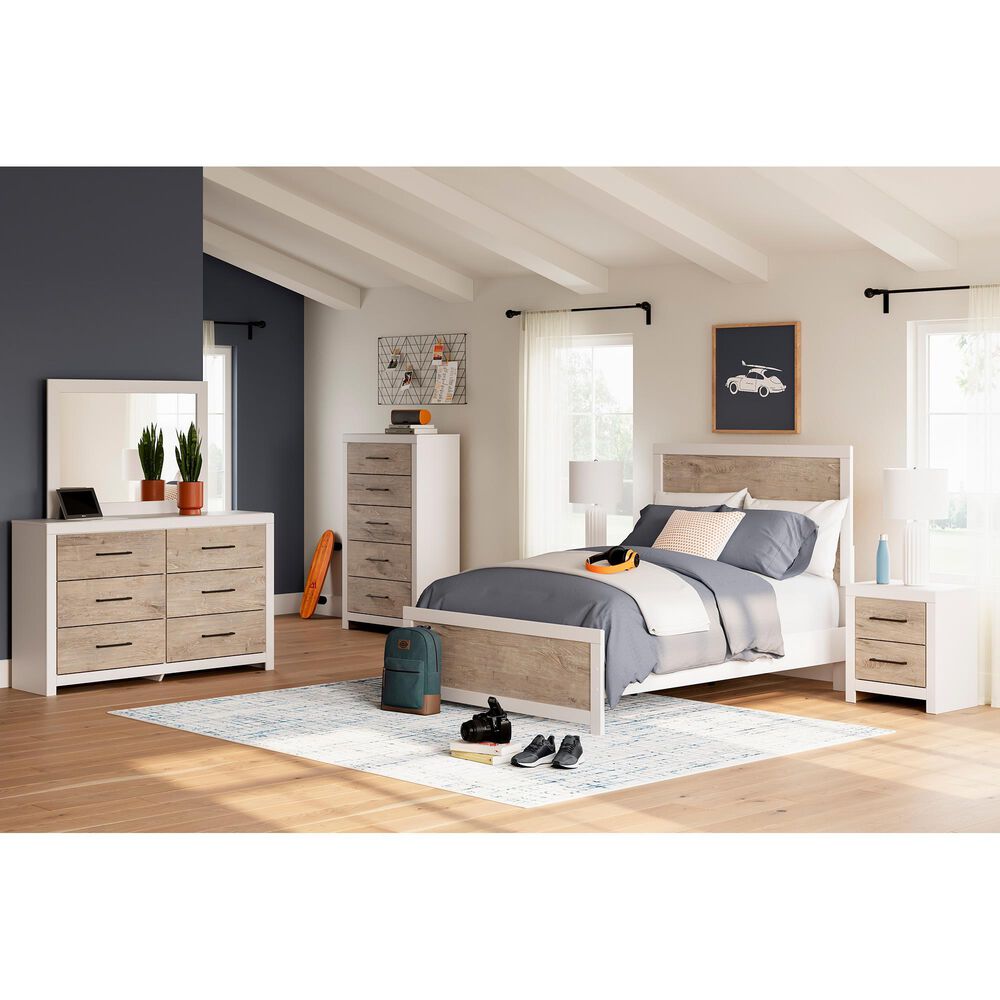 Ashley Charbitt Full Panel Bed in Oak Grain and Matte White, , large