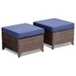 Sunwell Garden 13.7" Ottoman with Navy Cushion in Brown (Set of 2), , large