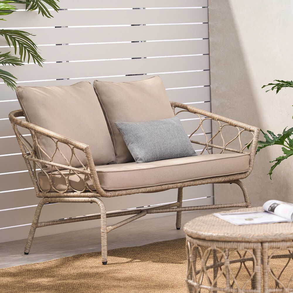 Hearth and Haven Bruce Outdoor Loveseat with Cushions in Brown, , large