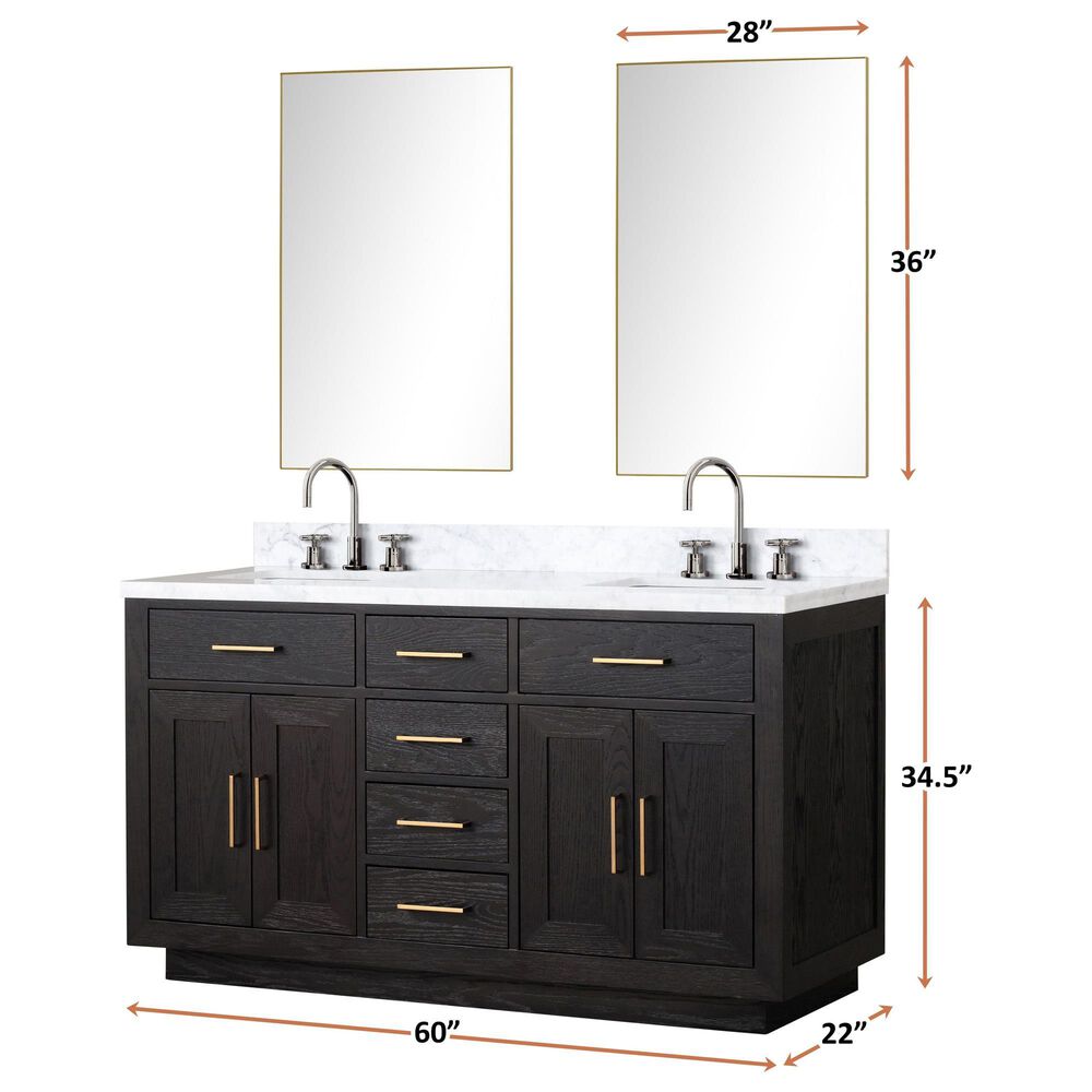 Lexora Home Abbey 60&quot; Double Bathroom Vanity in Grey Oak with 2 cm White Cultured Marble Top, Rectangular Sinks and 28&quot; Mirrors, , large