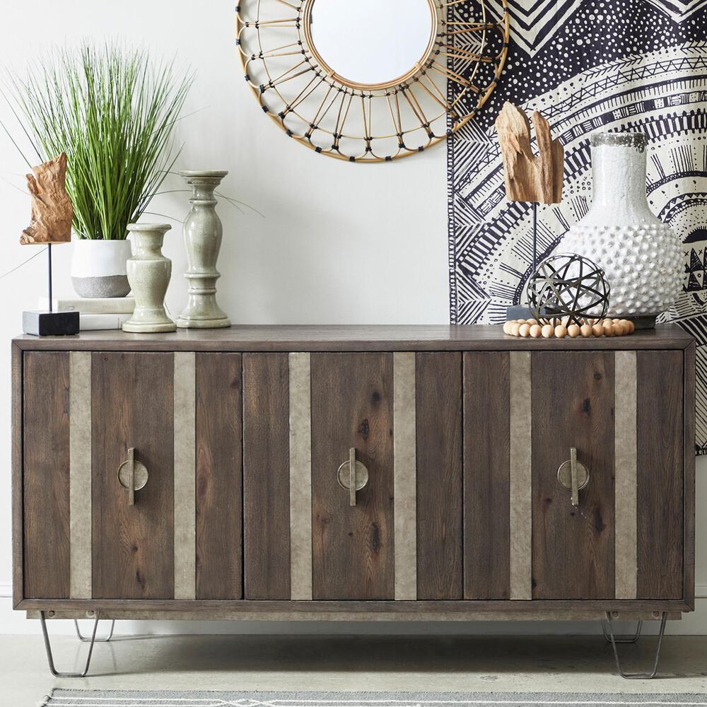 Accentric Approach Modern Authentics Metal Strap 3-Door Console in Dark Oak, , large