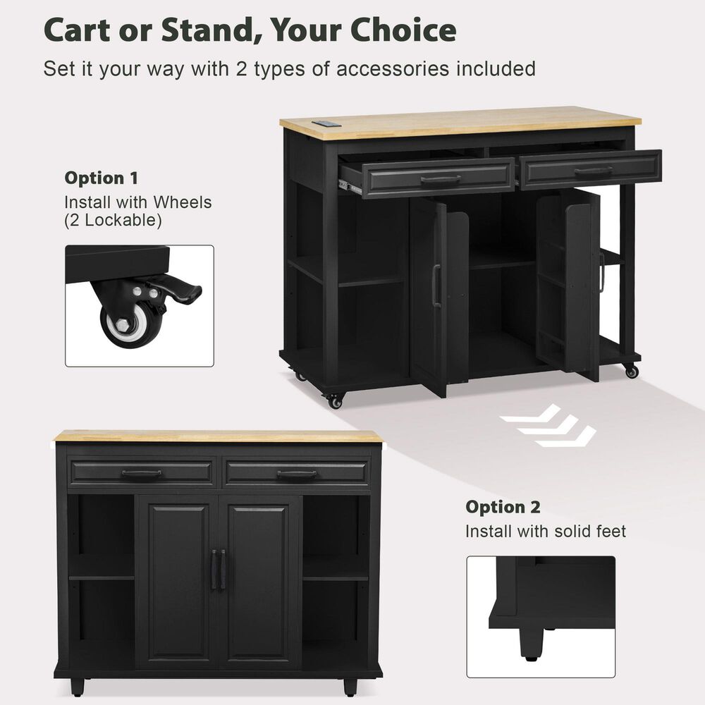 HOMLUX 47" Kitchen Island with Extendable Dining Table in Black, , large
