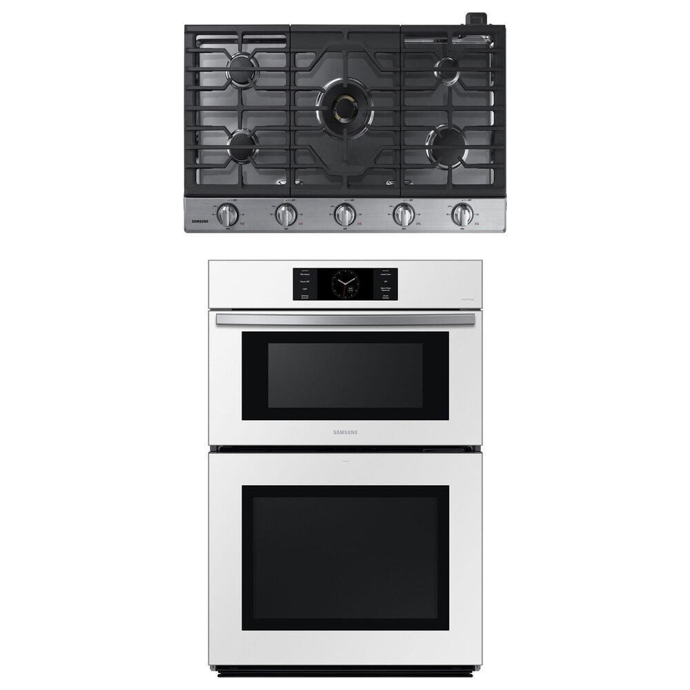 Samsung Bespoke 2-Piece Kitchen Package with White Bespoke 30" Combination Wall Oven and Stainless Steel 36" Gas Cooktop, , large