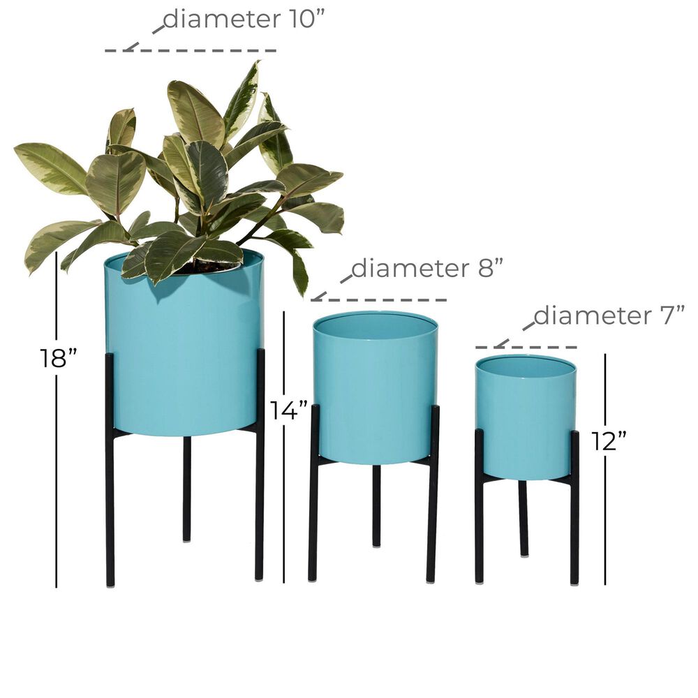 Maple and Jade Metal Planter with Removable Stand in Polished Teal and Black &#40;Set of 2&#41;, , large