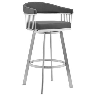 Blue River Chelsea 26" Swivel Counter Stool with Gray Cushion in Brushed Stainless Steel, , large