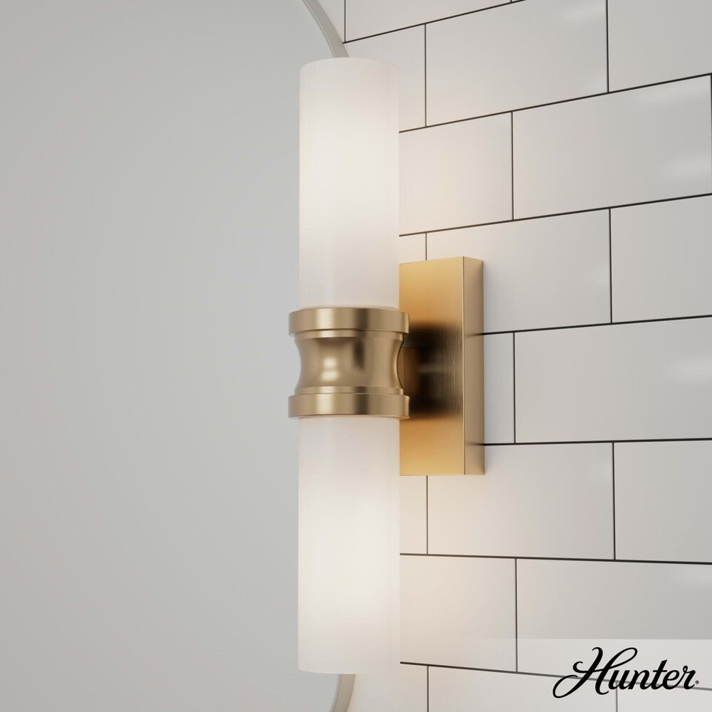 Hunter Lenlock 16&quot; 2-Light Vanity with Cased White Shade in Alturas Gold, , large