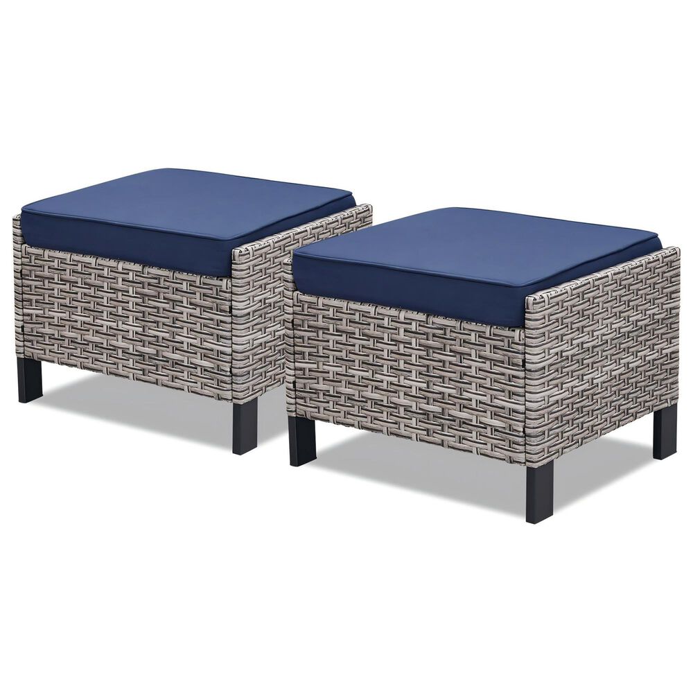 Sunwell Garden 17.3" Ottoman with Navy Cushion in Gray (Set of 2), , large