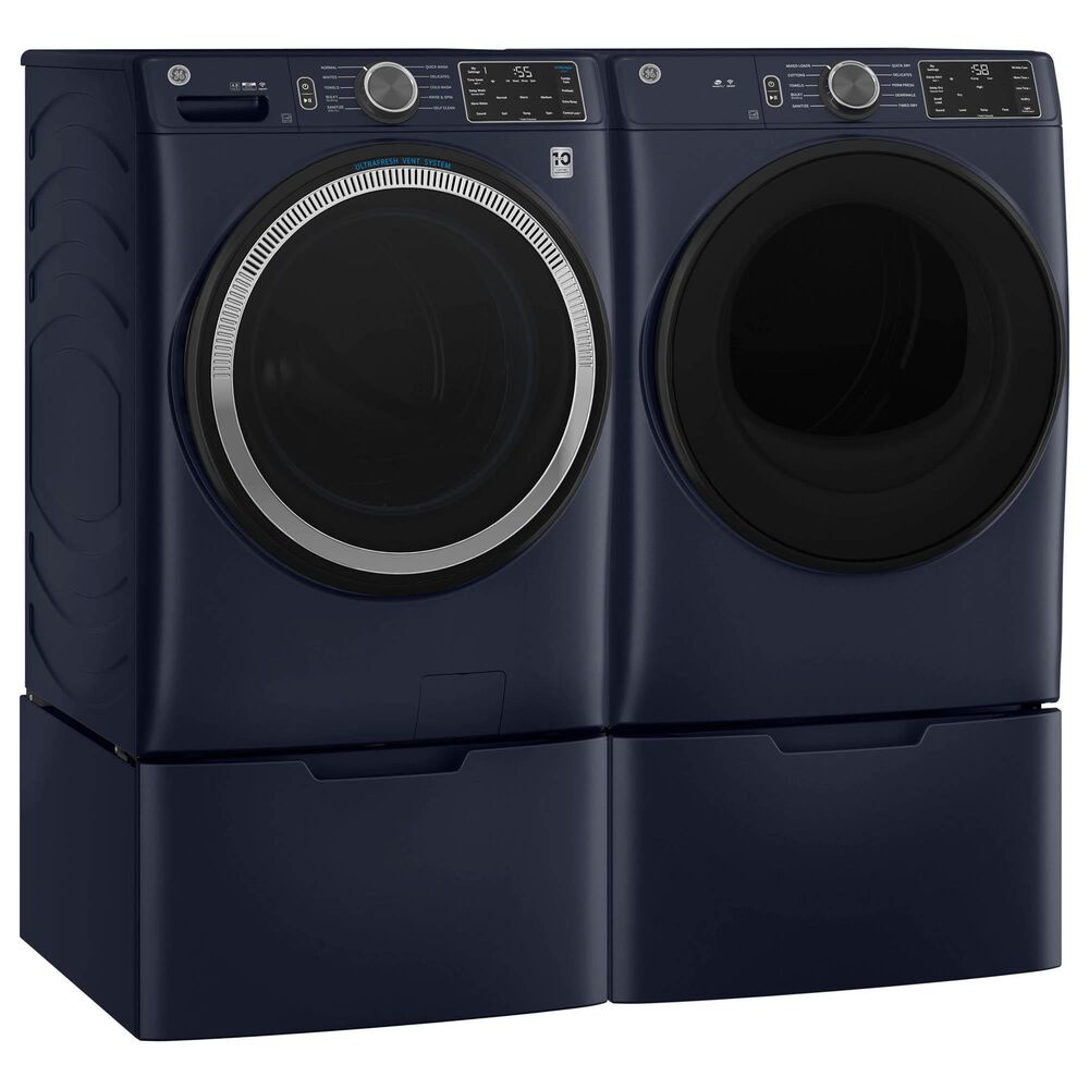 GE Appliances 4.8 Cu. Ft. Smart Front Load Washer and 7.8 Cu. Ft. Electric Dryer Laundry Pair with Pedestal in Sapphire Blue, , large
