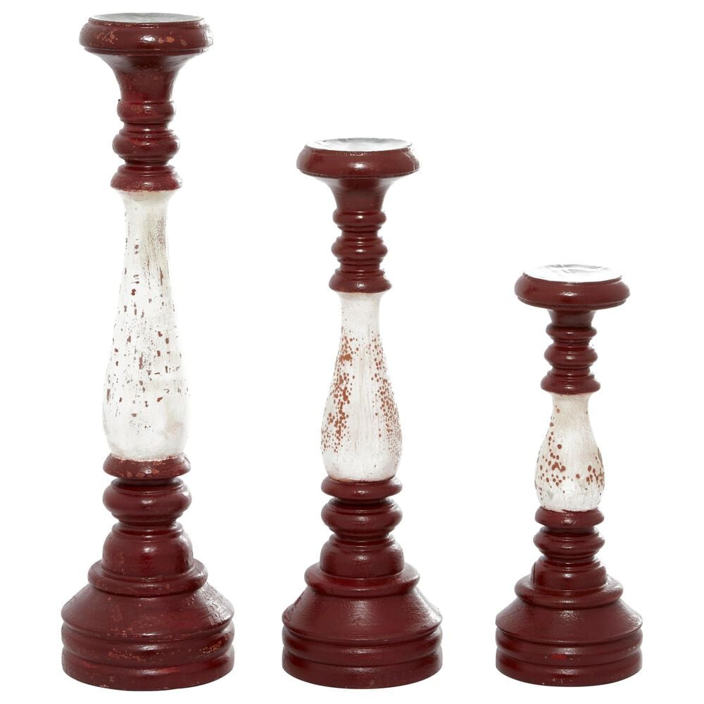 Maple and Jade Farmhouse Candle Holder in Distressed Red and White (Set of 3), , large