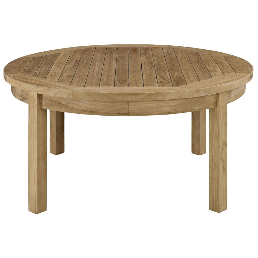Modway Marina Outdoor Patio Teak Round Coffee Table in Natural, , large