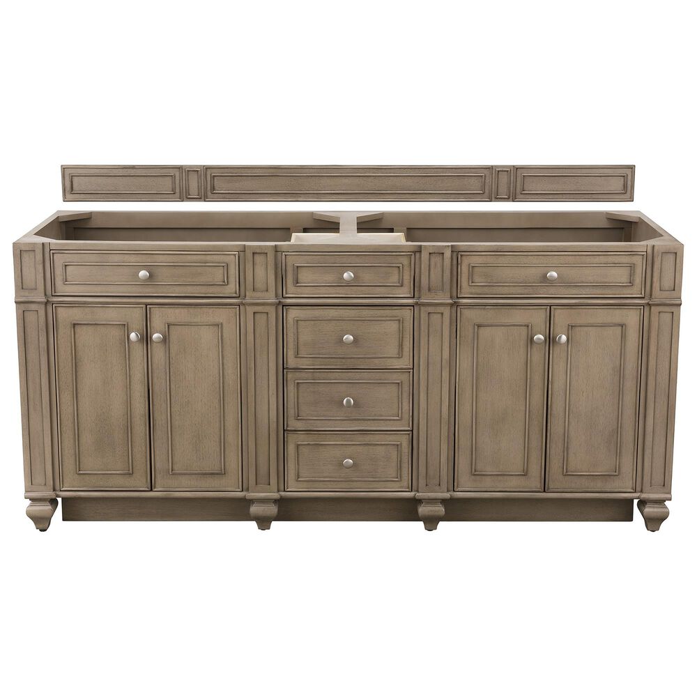 James Martin Vanities Bristol 72&quot; Double Bathroom Vanity in Whitewashed Walnut with Single Hole 3 cm White Zeus Quartz Top and Rectangular Sinks, , large