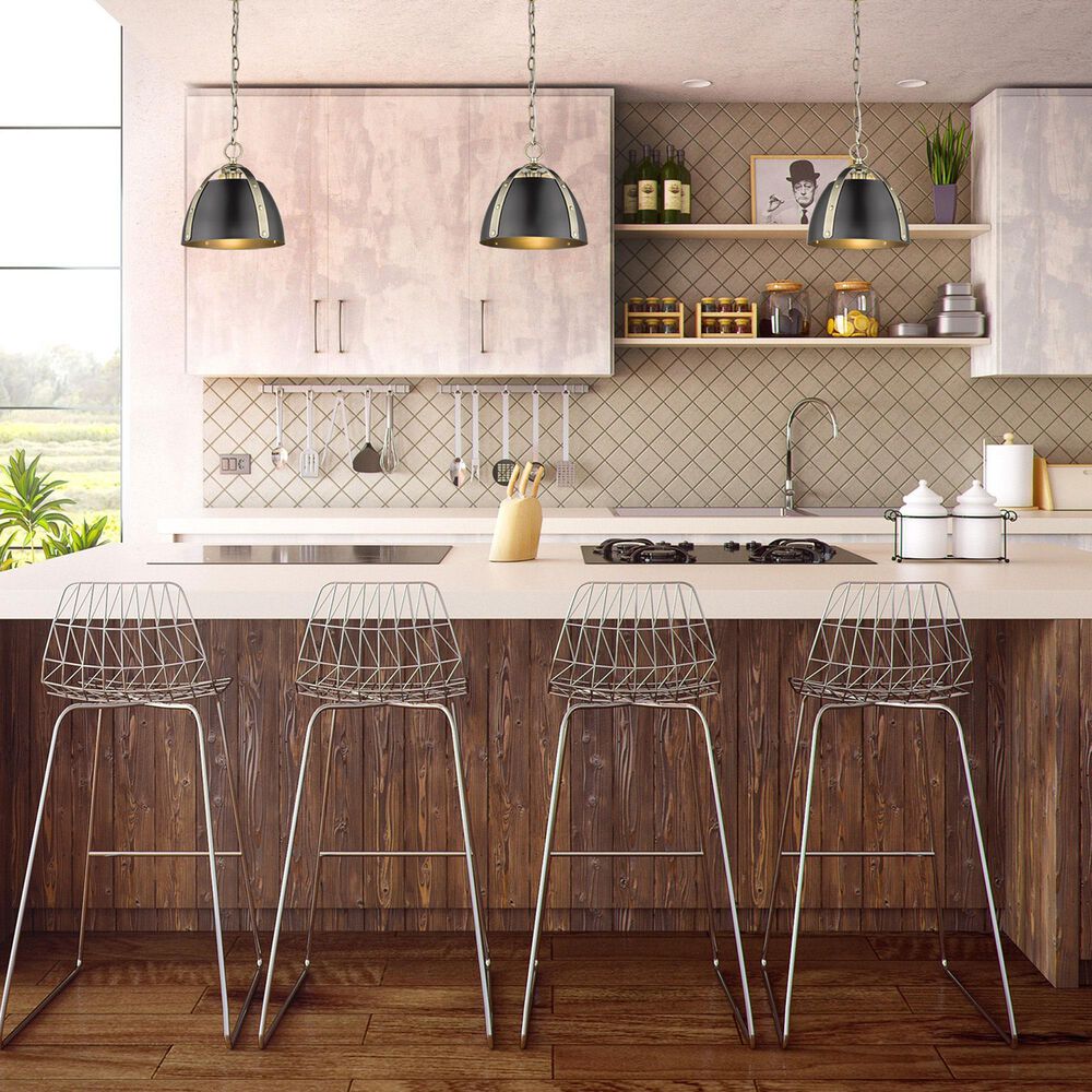 Golden Lighting Aldrich 1-Light Pendant with Matte Black Shade in Aged Brass, , large