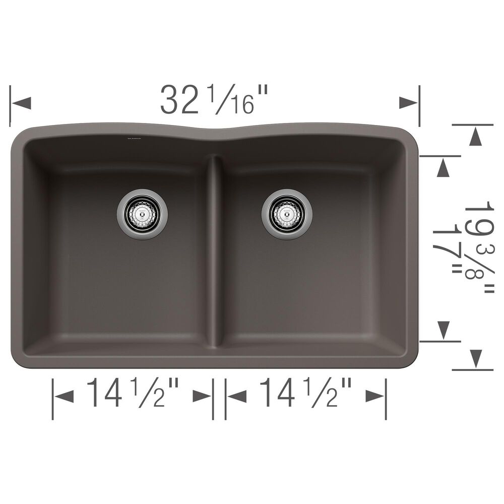 Blanco Diamond 32&quot; Equal Double Low Divide Kitchen Sink in Volcano Gray, , large