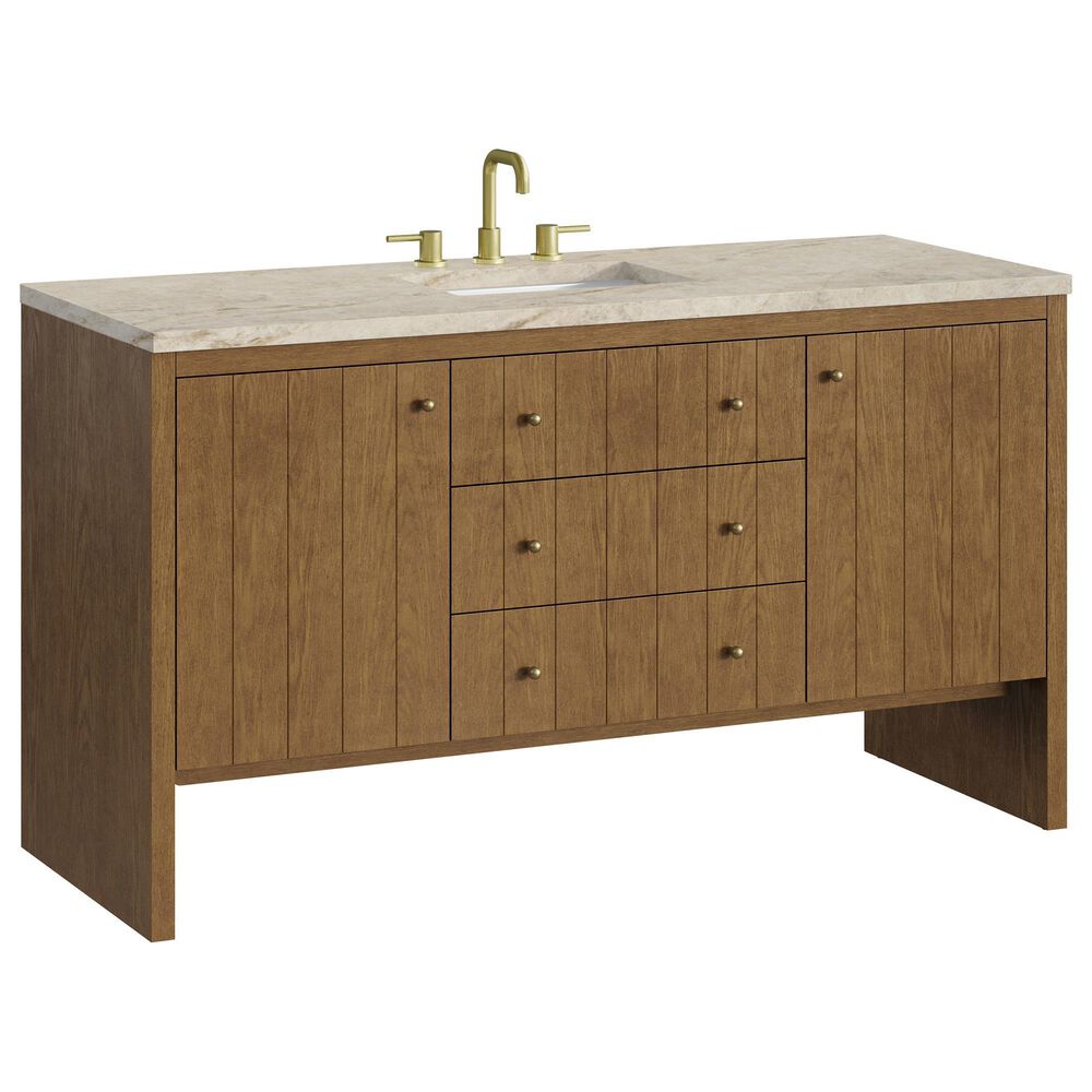 James Martin Hudson 60" Single Bathroom Vanity in Honey Oak with 3 cm Tajnar Eclos Top, Rectangular Sink and FreePower Wireless Charger, , large