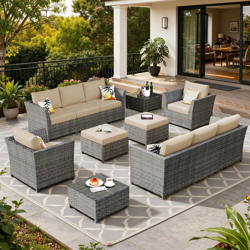 HOMLUX 12-Piece Patio Conversation Set in Beige, , large