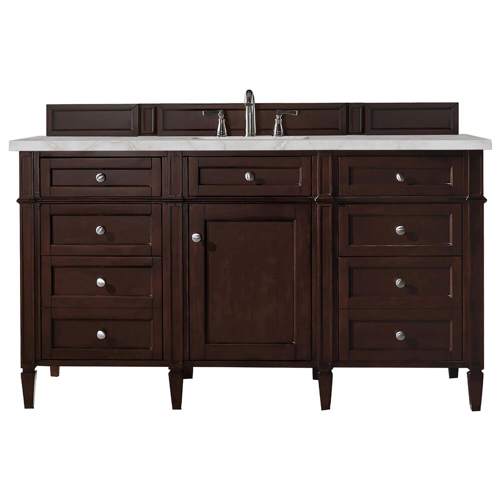 James Martin Vanities Brittany 60" Single Bathroom Vanity in Burnished Mahogany with 3 cm Eternal Jasmine Pearl Silestone Top, Rectangular Sink and FreePower Wireless Charger, , large