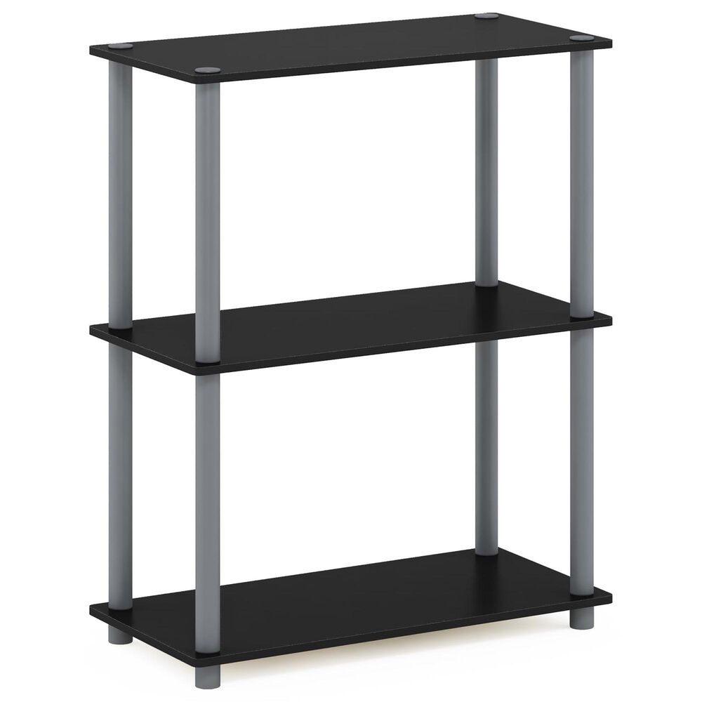 HOMLUX 3-Tier Compact Open Storage Bookshelf in Black and Grey, , large