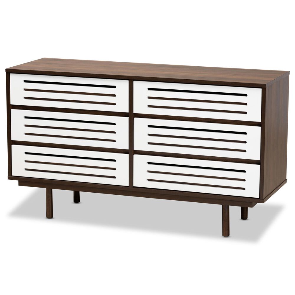 Baxton Studio Meike 6 Drawer Dresser in Walnut/White, , large