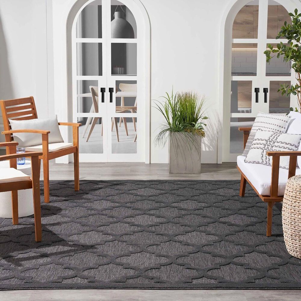 Nourison Easy Care 8&#39; x 10&#39; Charcoal and Black Indoor/Outdoor Area Rug, , large