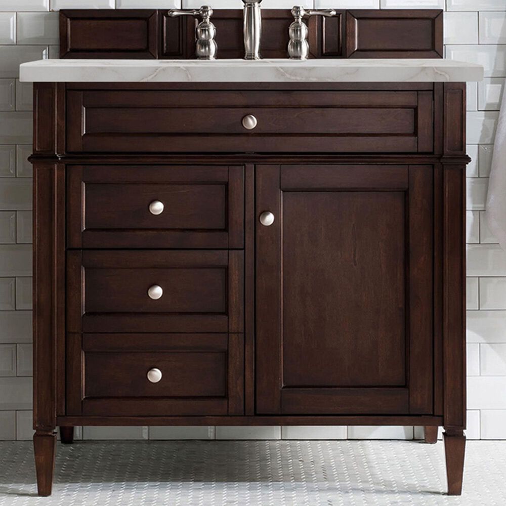 James Martin Vanities Brittany 36&quot; Single Bathroom Vanity in Burnished Mahogany with 3 cm Victorian Silver Quartz Top and Rectangular Sink, , large