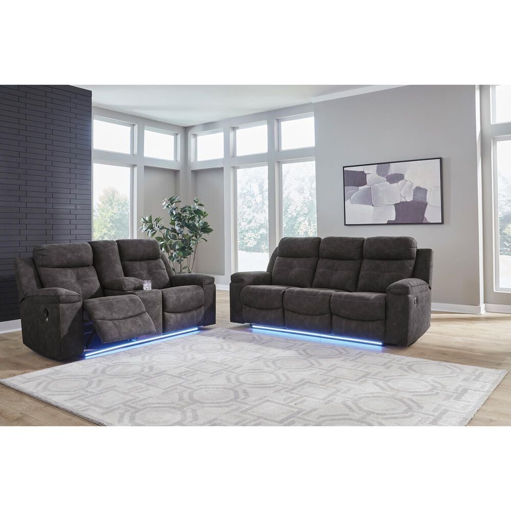Ashley Brysonview Manual Double Reclining Loveseat with Console in Charcoal, , large