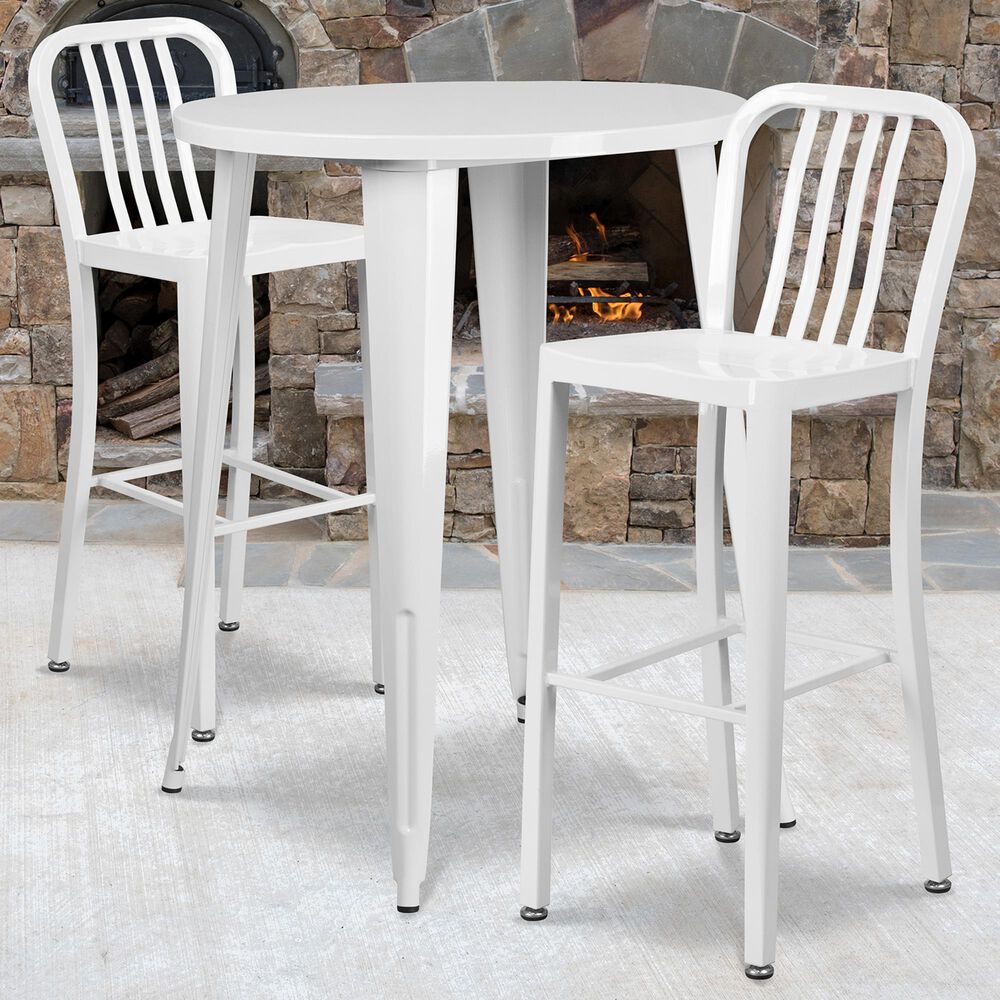Flash Furniture 3-Piece Metal Bar Table Set in White, , large