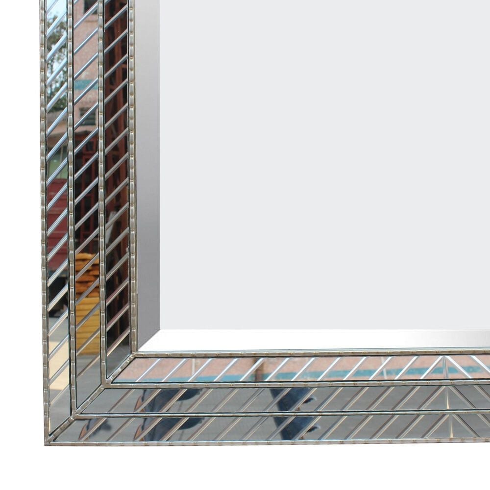 Garber Collection 79&quot; Triple Glass Groove Cut Floor Mirror in Silver, , large