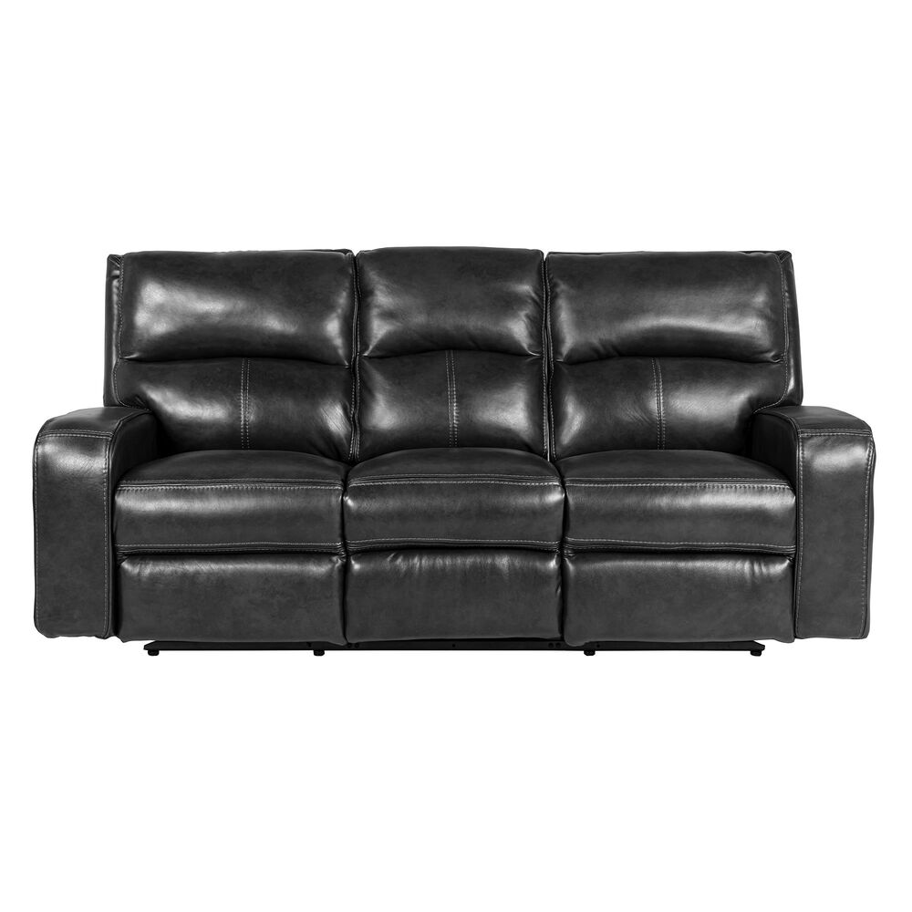 Oxford Furniture Leather Power Reclining Sofa with Power Headrest in Pewter, , large