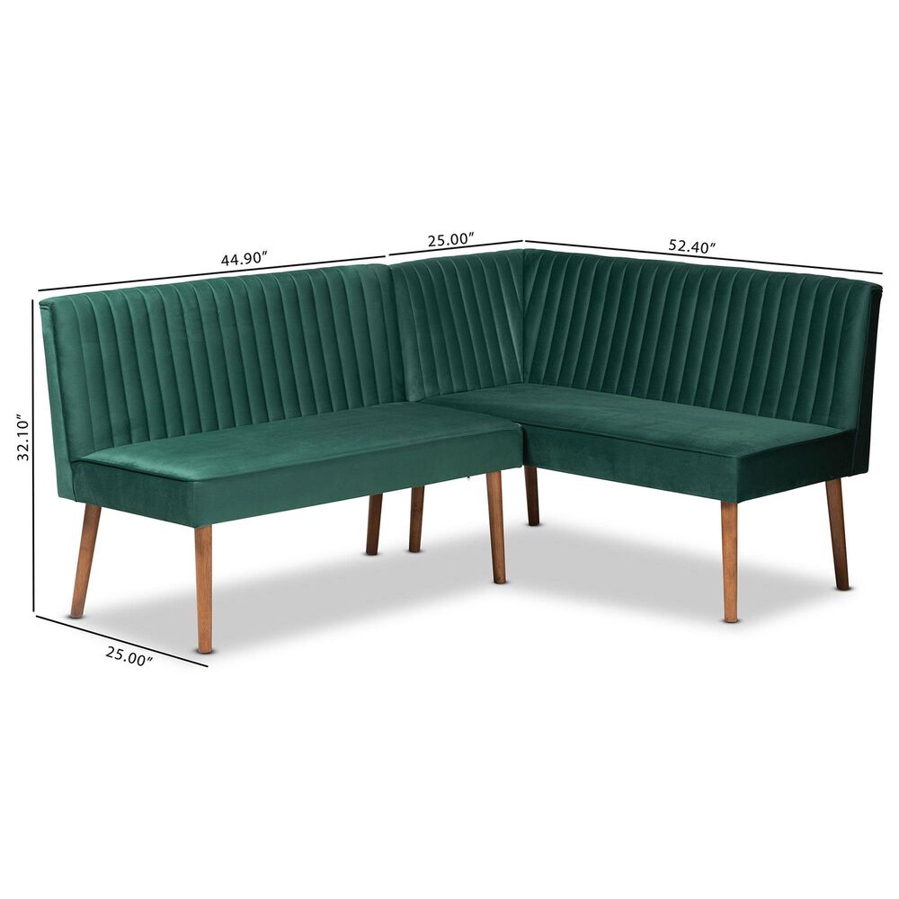 Baxton Studio Alvis 2-Piece Dining Nook Banquette Set with Green Velvet in Walnut Brown, , large