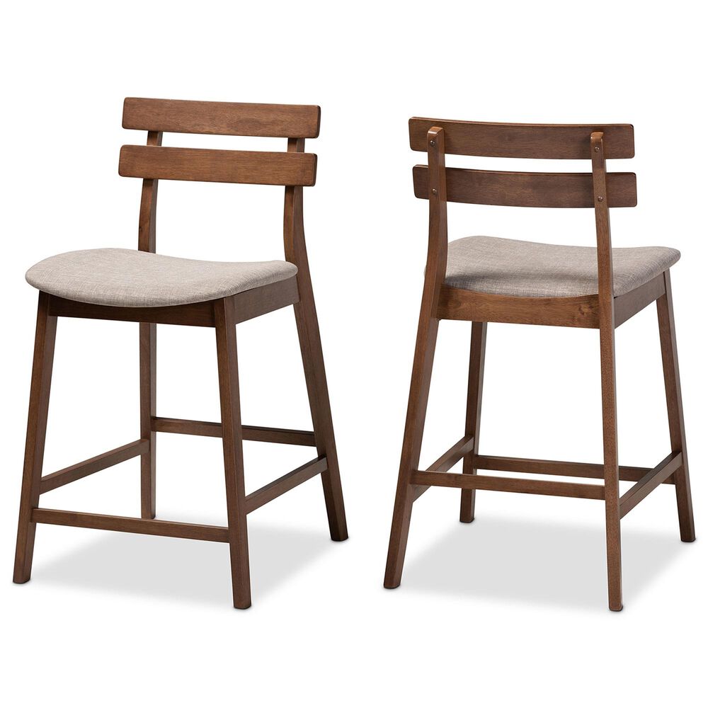 Baxton Studio Larine Counter Stool with Light Grey Cushion in Walnut (Set of 2), , large