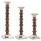 Maple and Jade Mango Wood Candle Holder in Brown and Silver (Set of 3), , large