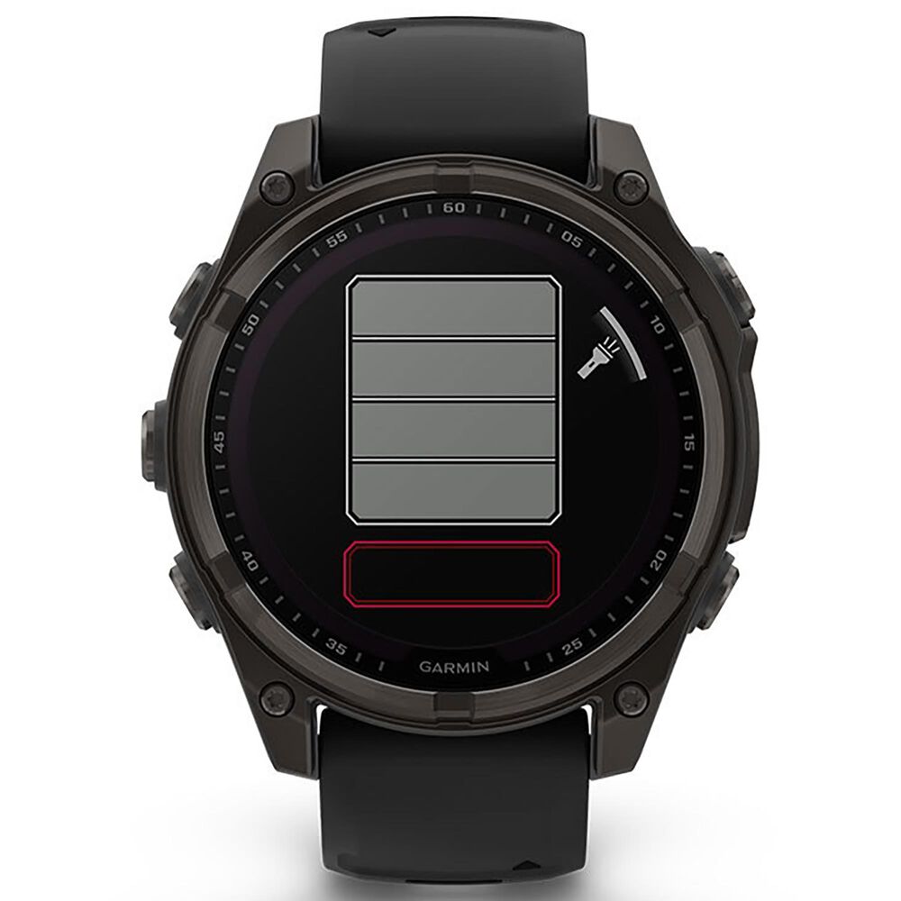 Garmin Fenix 8 Sapphire AMOLED Smartwatch 43mm Carbon Gray DLC Titanium Case with Black and Pebble Gray Silicone Band, , large