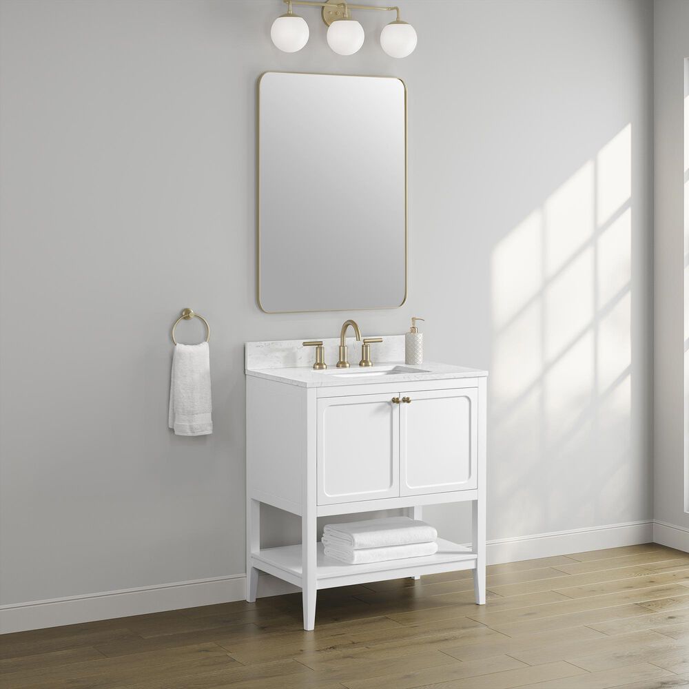 37B Ravello 30" Single Bathroom Vanity Cabinet in Bright White with Marble Top and Backsplash, , large