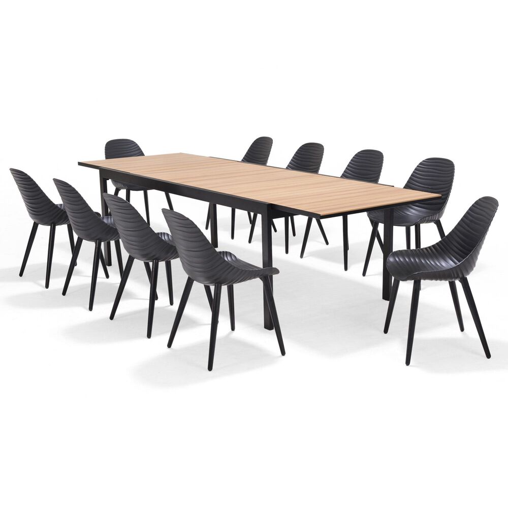International Home Miami Oma 11-Piece Rectangular Extendable Patio Dining Set in Black and Light Brown, , large