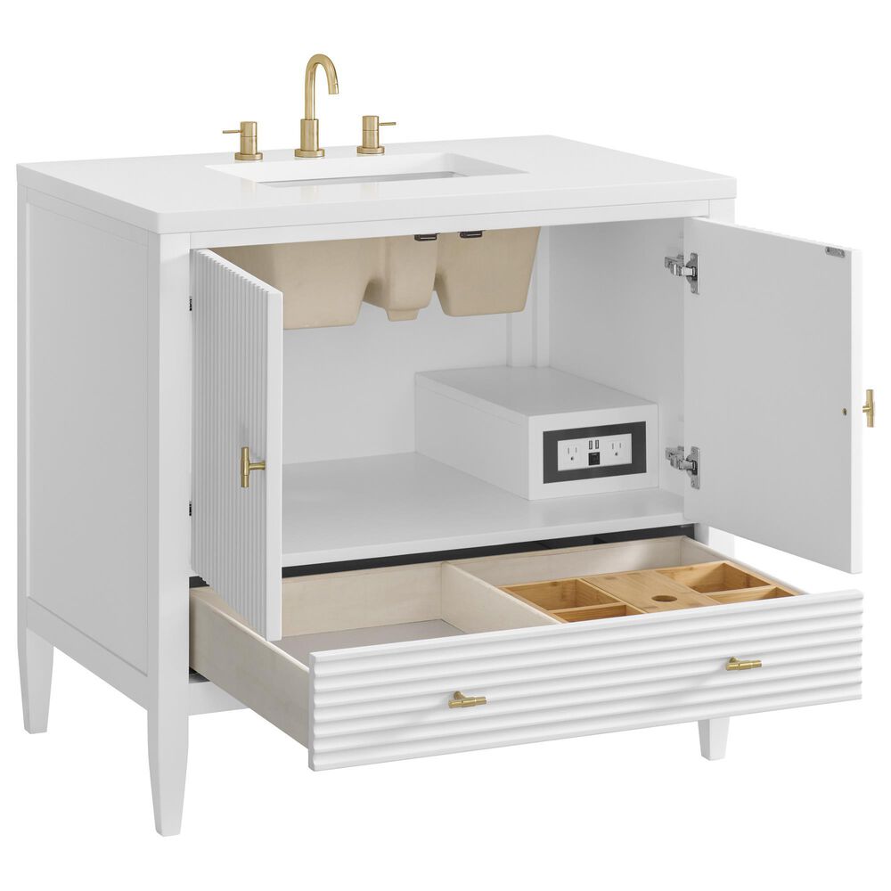 James Martin Vanities Myrrin 36&quot; Vanity in Bright White with 3 cm White Zeus Quartz Top, , large