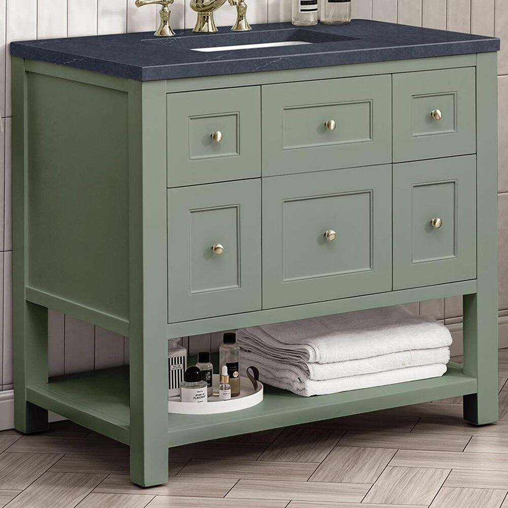 James Martin Vanities Breckenridge 36&quot; Single Bathroom Vanity in Smokey Celadon with 3 cm Charcoal Soapstone Quartz Top and Rectangular Sink, , large